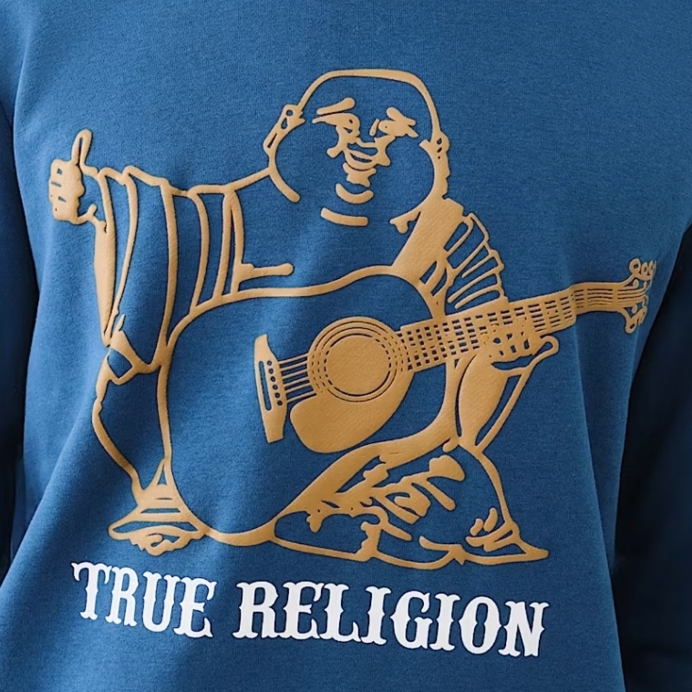 True Religion Blue Sweatshirt with Gold Graphic
